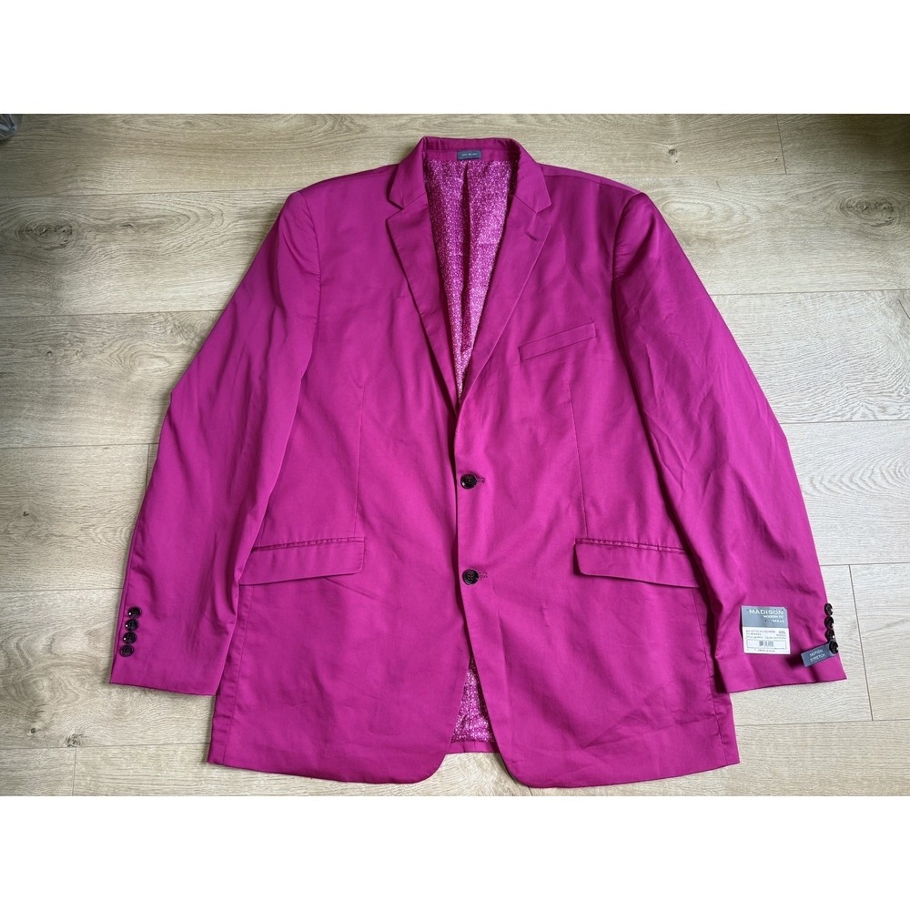 EUC Mens Madison modern fit Blazer suit jacket 2 button cactus pink stretch 46L